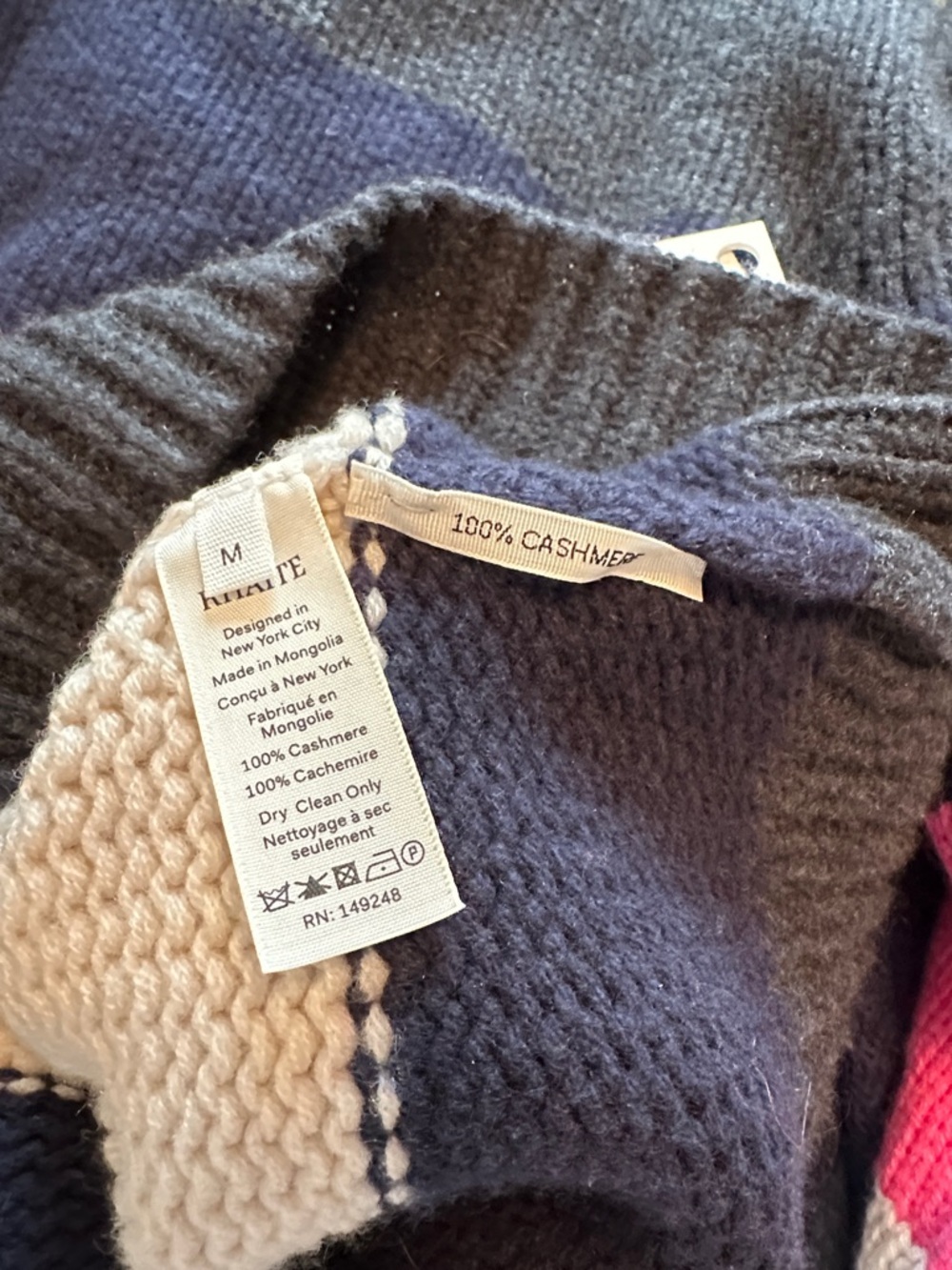 KHAITE Pink, Cream & Dark Multi-Stripe 100% Cashmere Crew Sweater - Picture 6 of 8